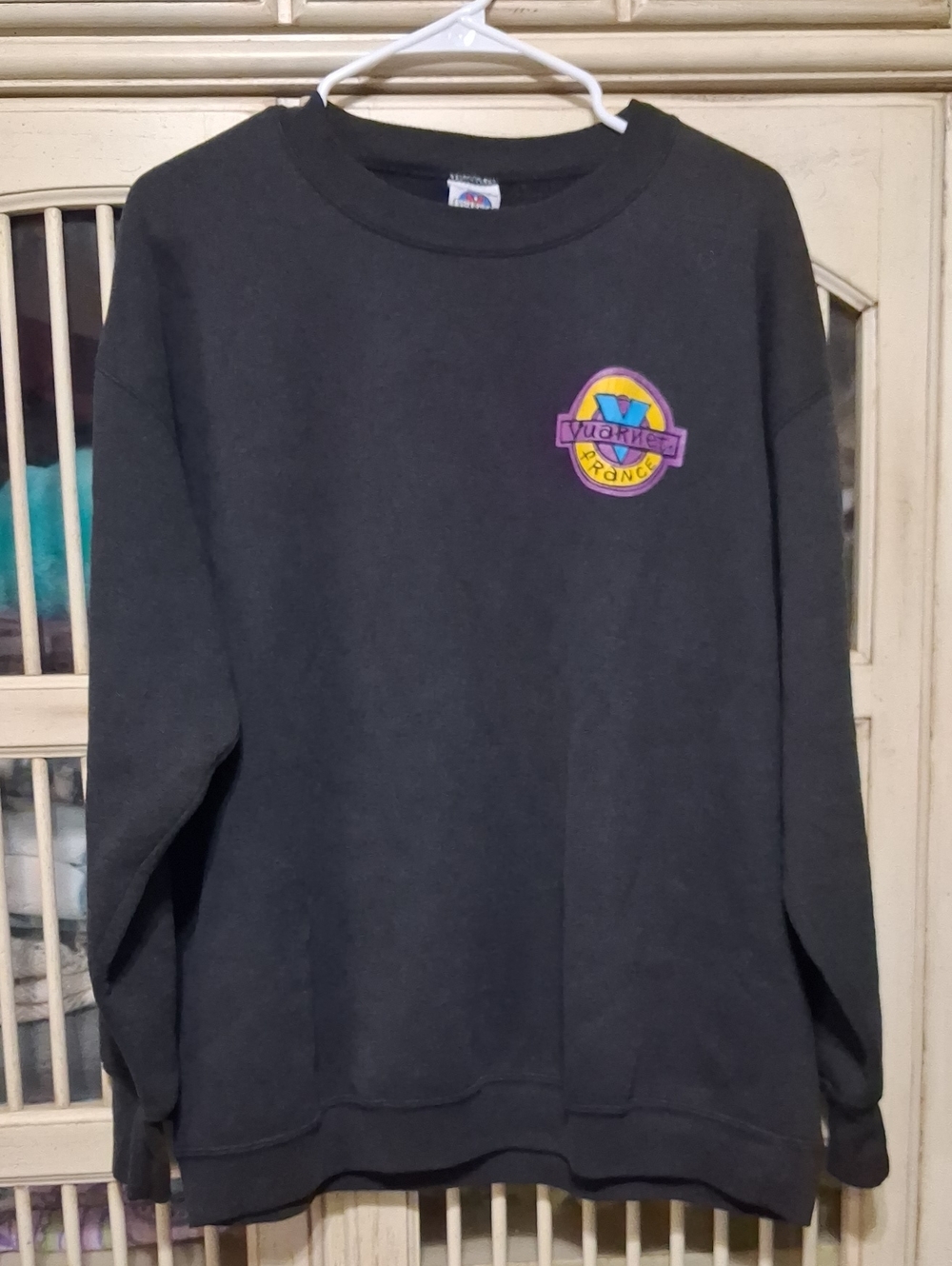 Vintage Vuarnet Black Sweatshirt with Pink, Yellow & Blue Logo
